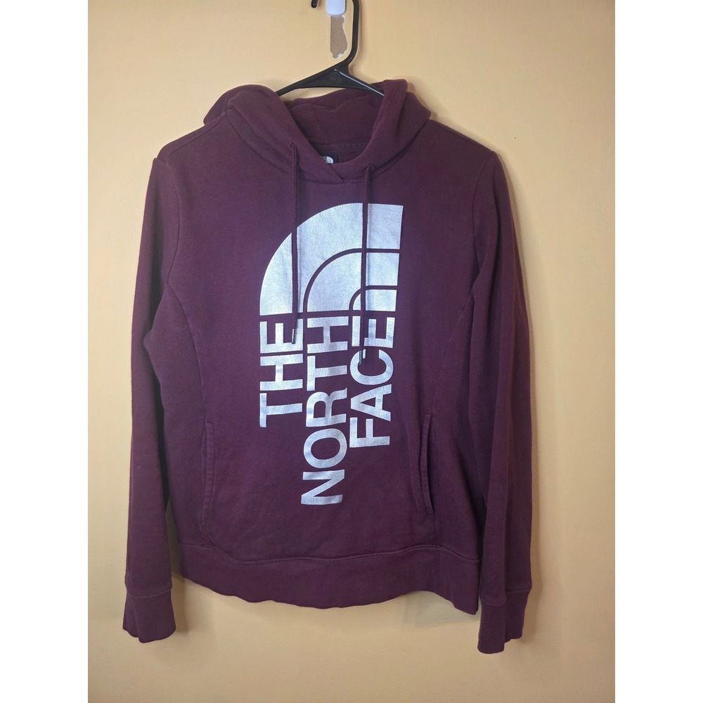 The North Face Womens Maroon Burgundy Silver Logo Pullover Hoodie Sweatshirt M